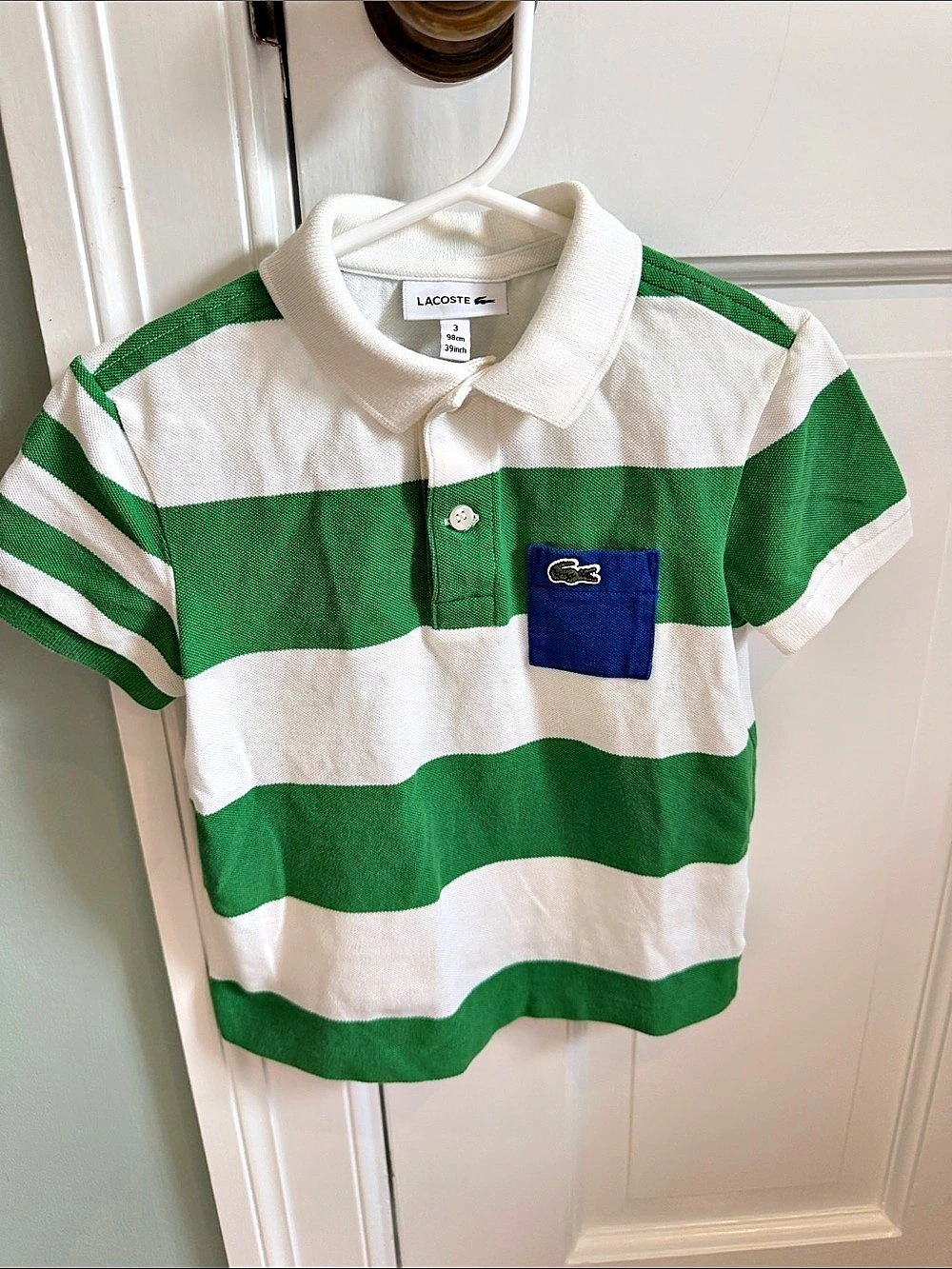 Lacoste Boys Striped Polo Shirt with Contrast Pocket Boys 3T Green & White